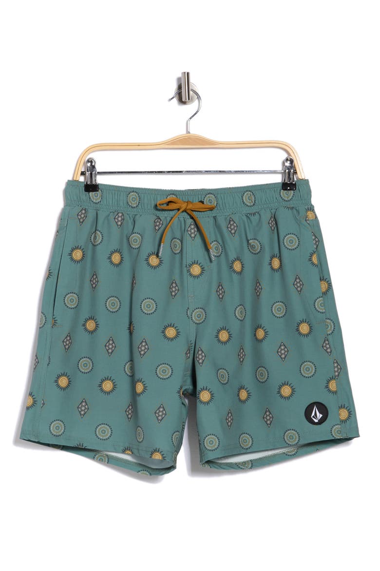 Manic Print Swim Trunks, Alternate, color, LIGHT OLIVE