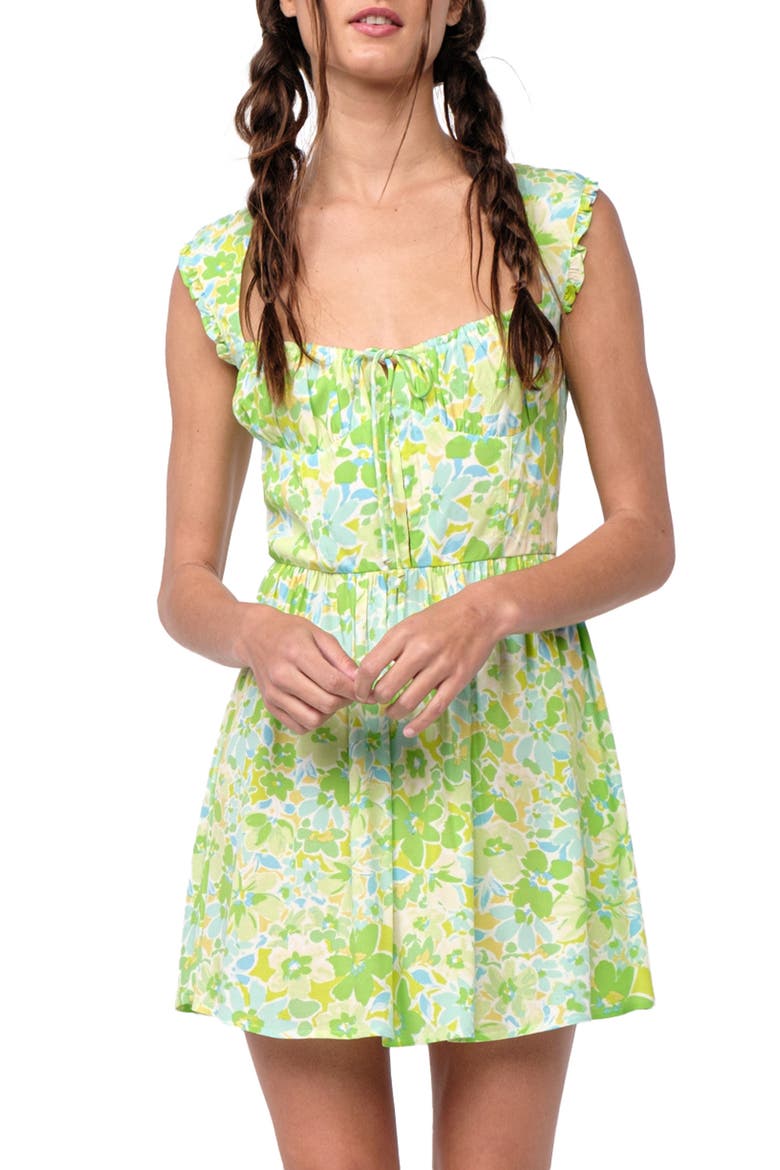 Floral Keyhole Fit & Flare Minidress, Alternate, color, GREEN