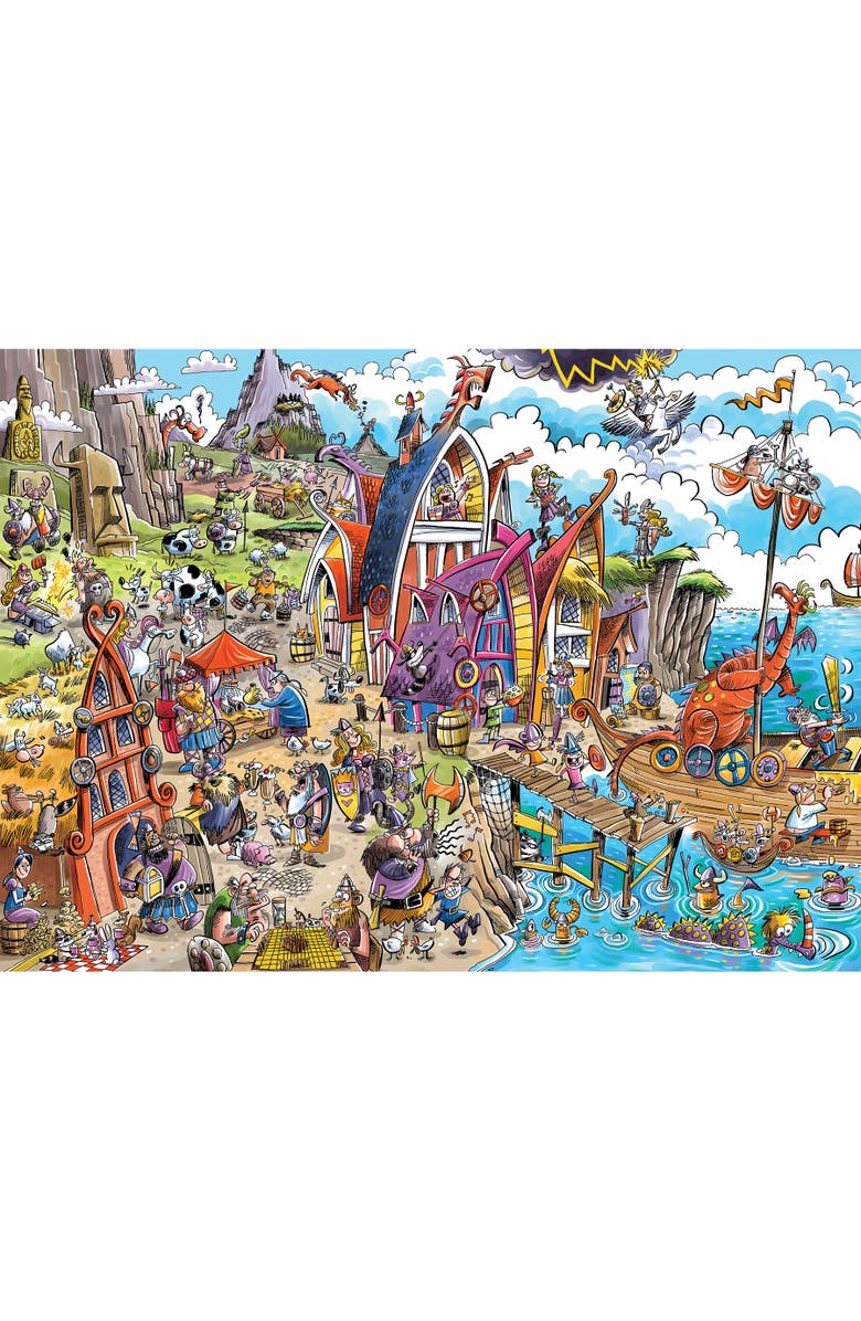 DoodleTown Viking Village 1000 Piece Puzzle Reference Poster Included, Alternate, color, Multicolored