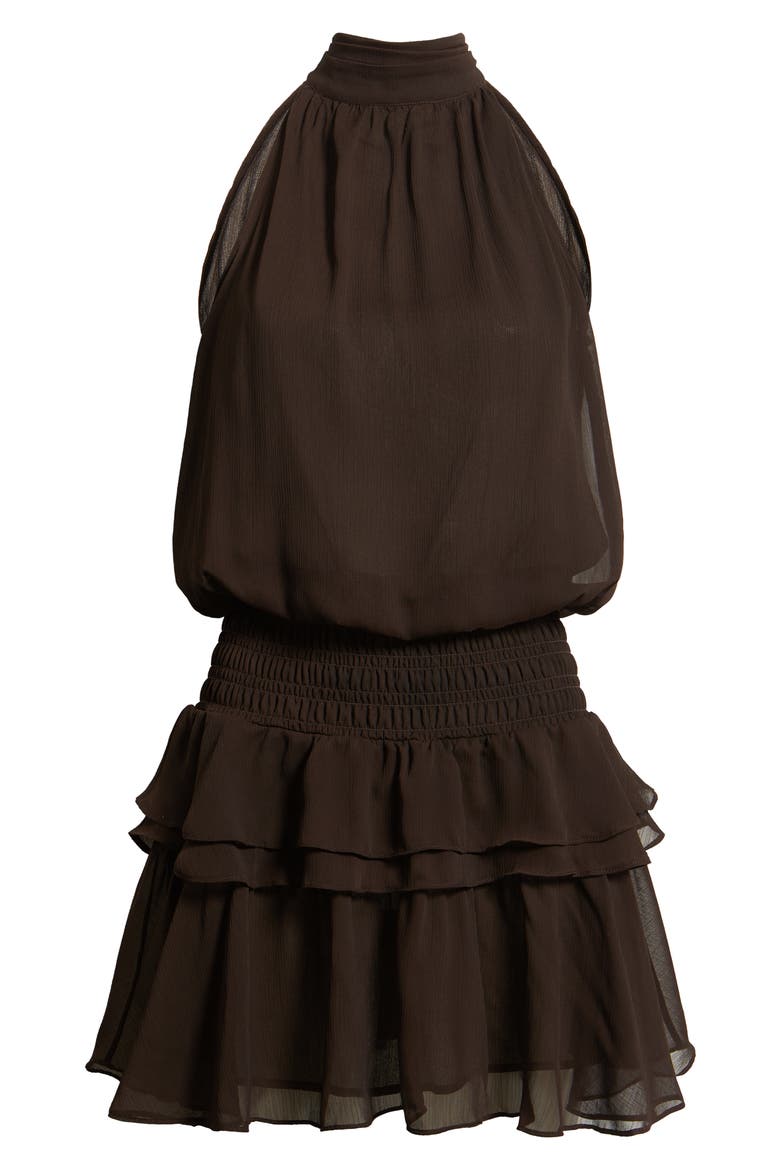Leah Mock Neck Ruffle Dress, Alternate, color, COCOA
