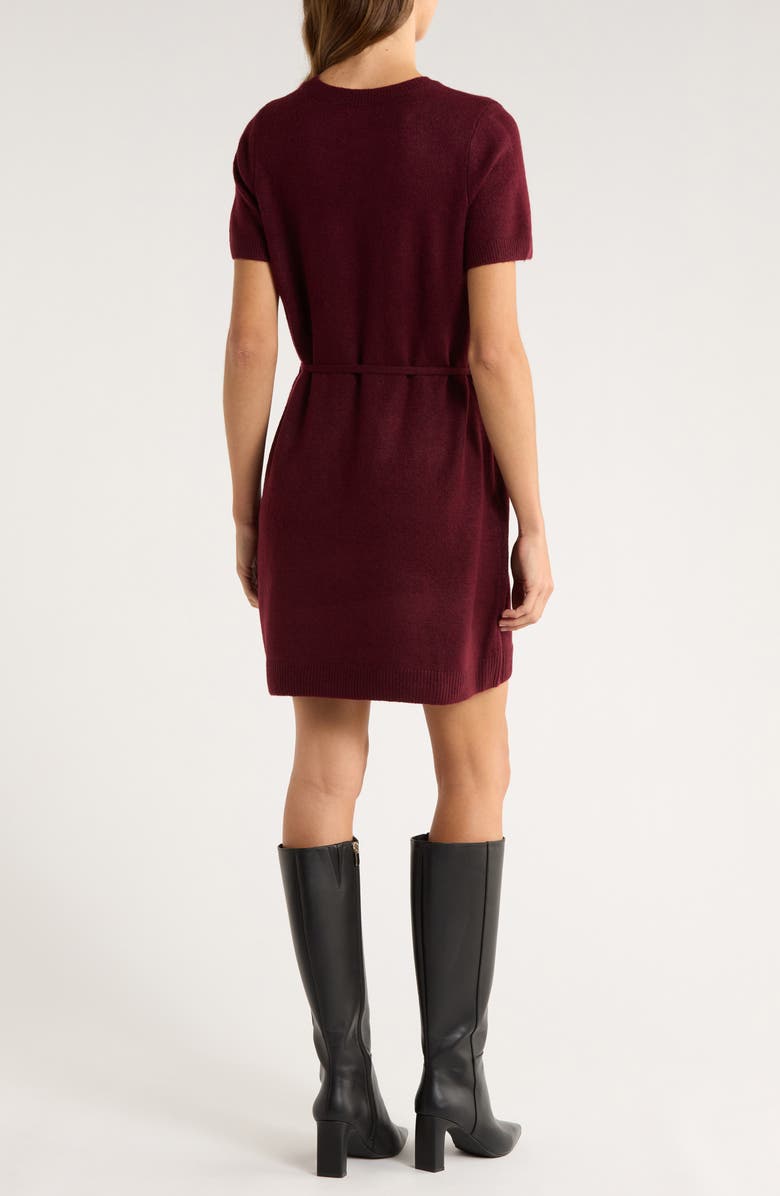Halogen<sup>®</sup> Short Sleeve Tie Waist Sweater Dress, Alternate, color, Wine