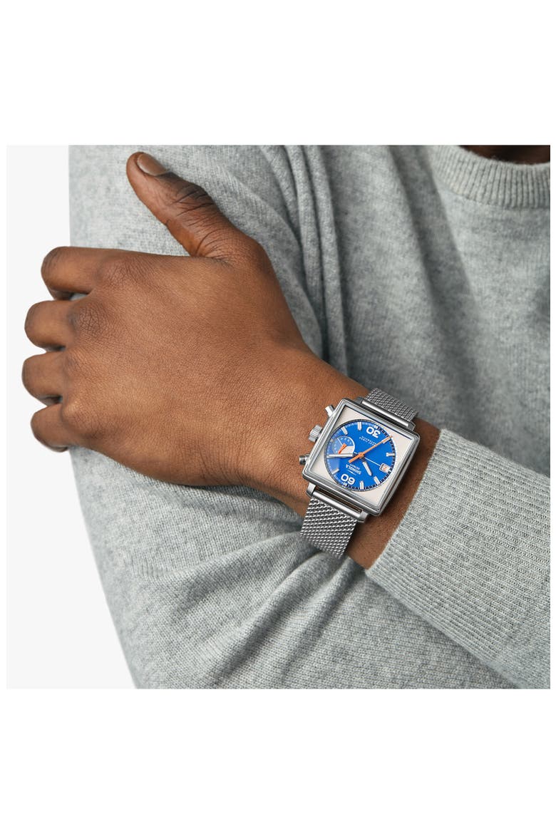 Mackinac Steel Mesh Bracelet Chronograph Watch, 40mm, Alternate, color, SILVER/ BLUE