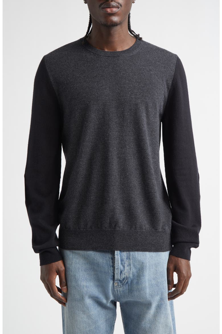 Colorblock Wool Crewneck Sweater, Main, color, GREY/ BLACK