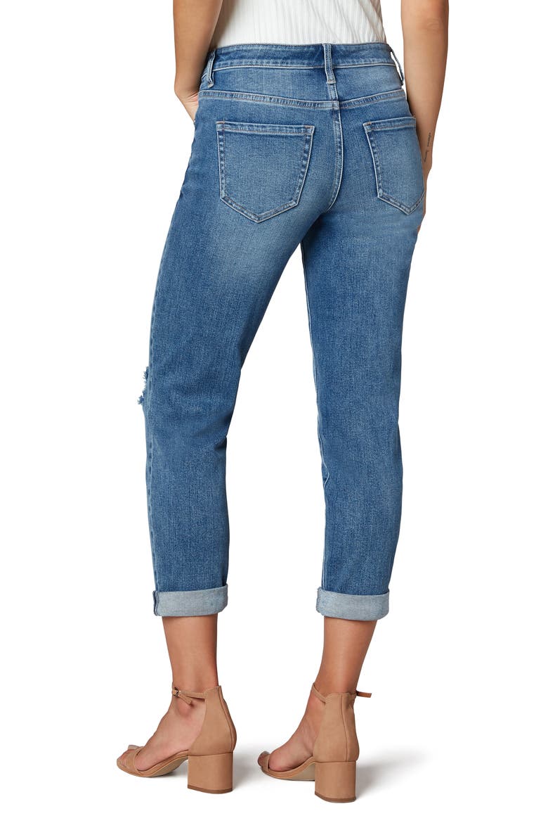 Ripped Cuffed High Waist Girlfriend Jeans, Alternate, color, ERIN