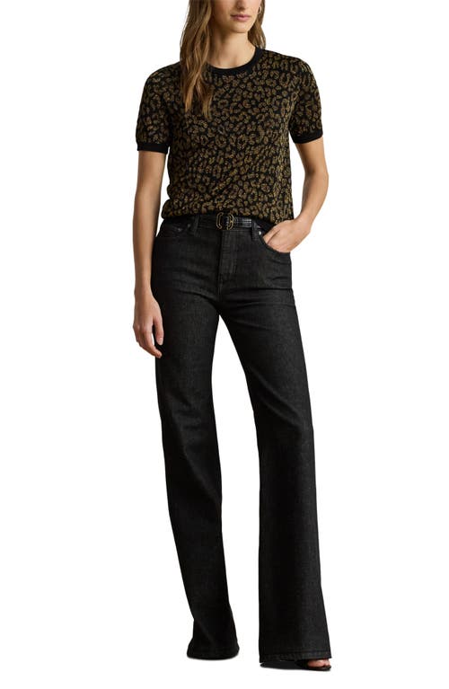 Ralph Lauren Lauren Metallic Leopard Jaquard Sweater In Black