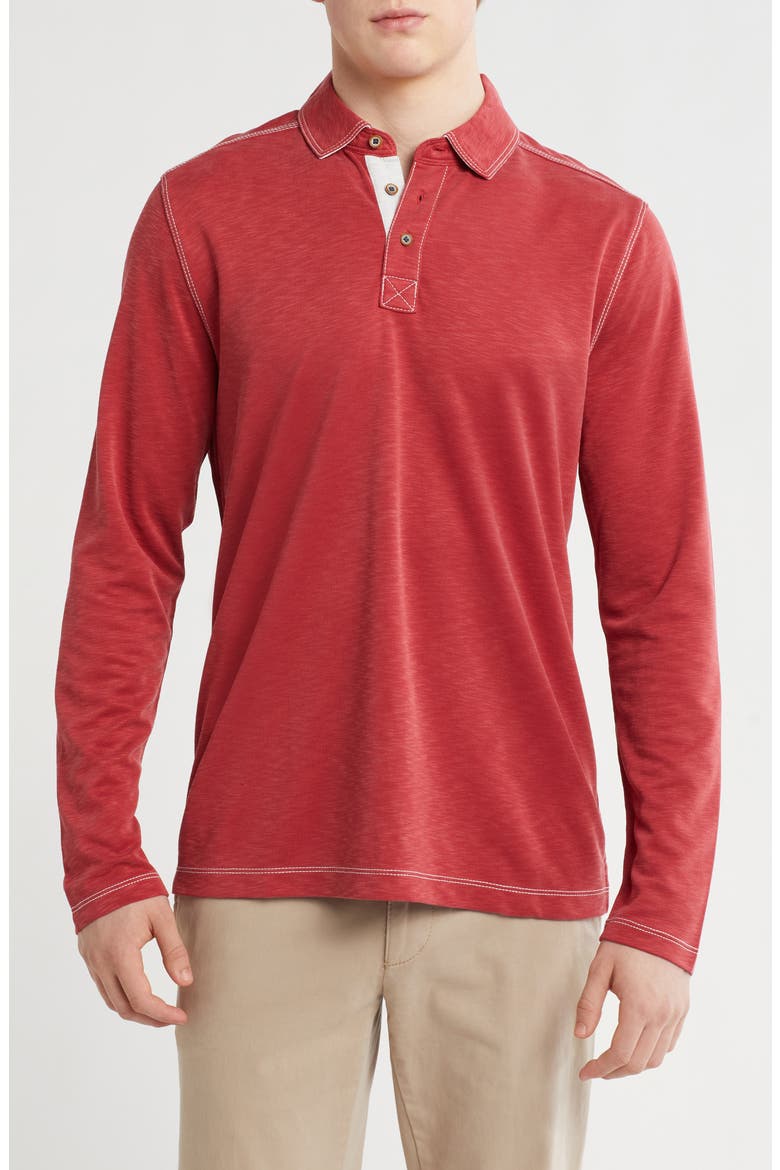 Vintage Slub Knit Long Sleeve Polo, Main, color, RED
