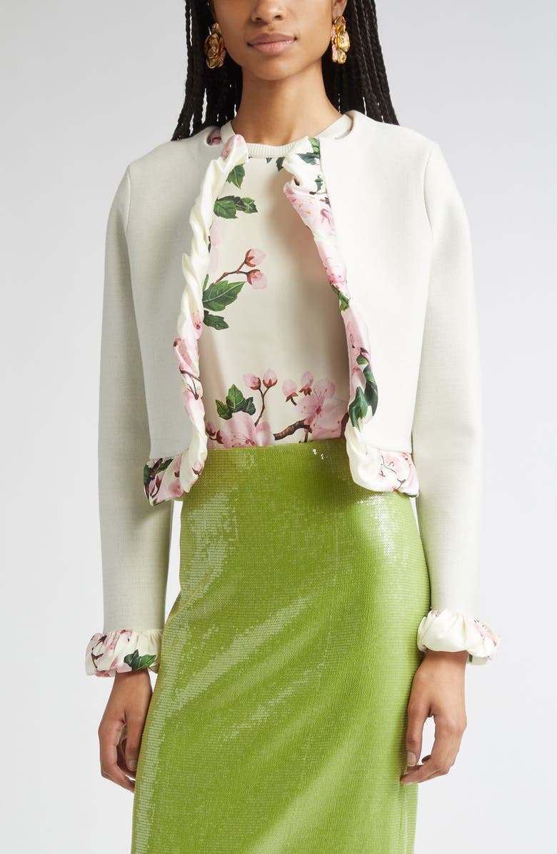 Oscar de la Renta Cherry Blossom Bubble Twist Cardigan, Main, color, Ecru