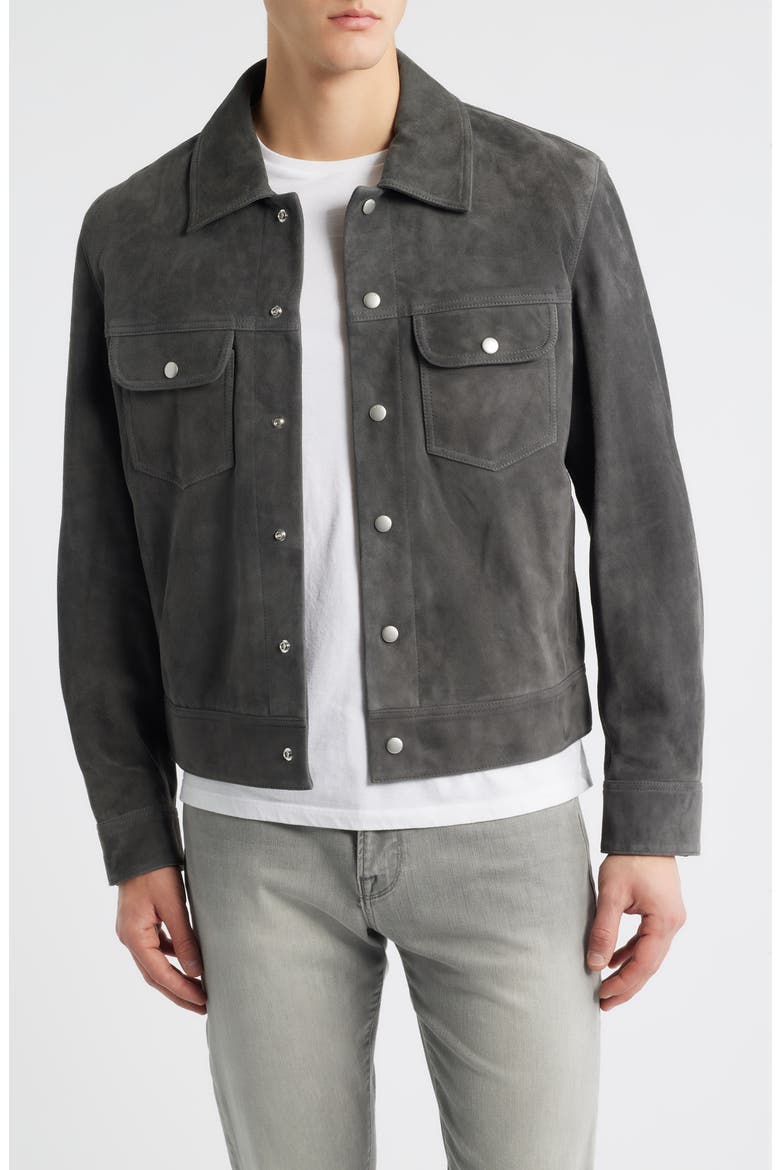Suede Trucker Jacket, Main, color, DARK GREY