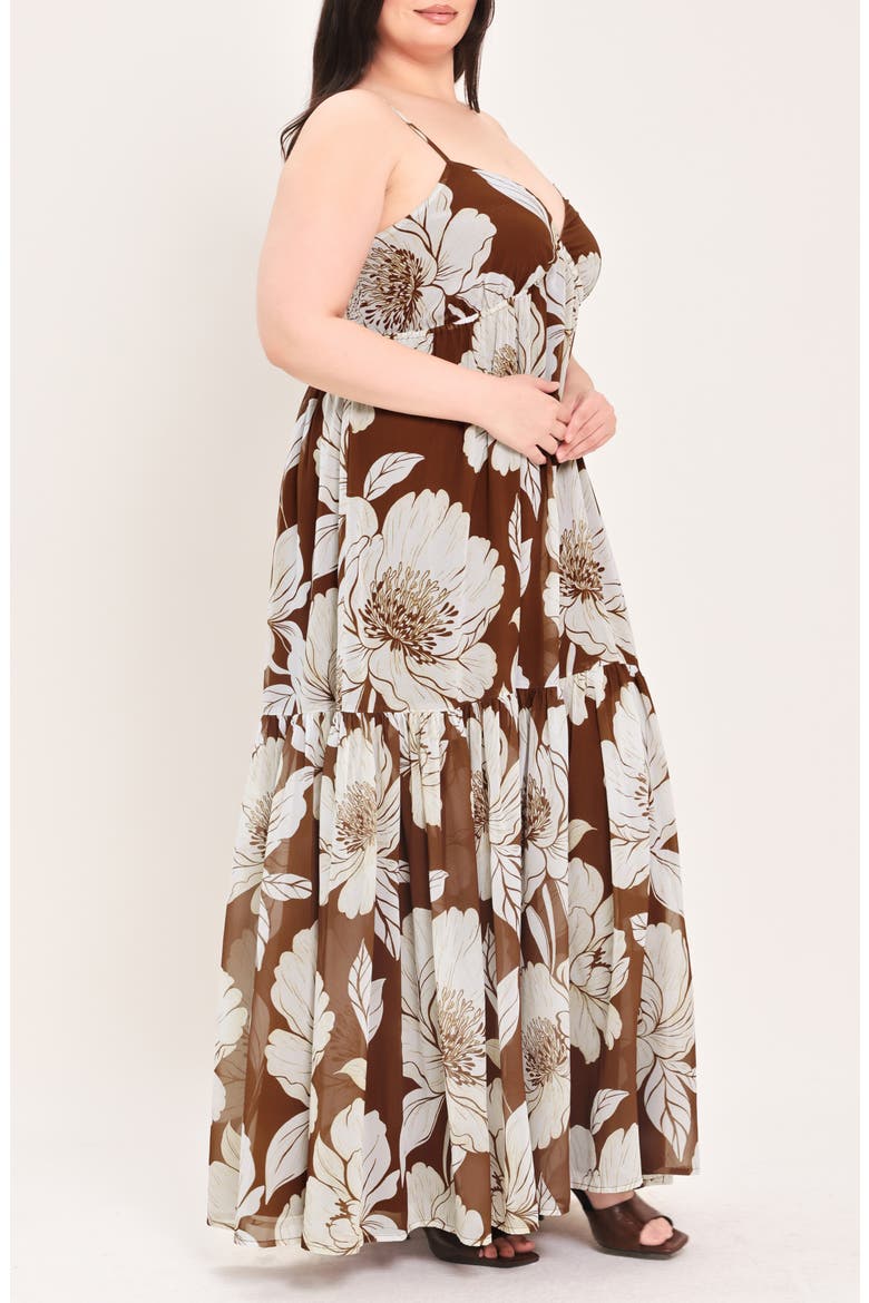 Floral Tiered Maxi Dress, Alternate, color, BROWN