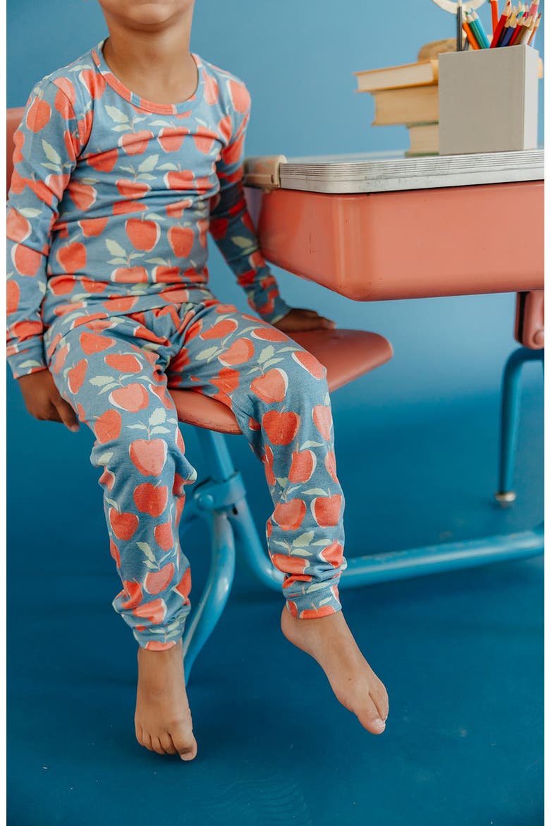 Apple Print Fitted 2-Piece Pajamas, Alternate, color, TEACHER