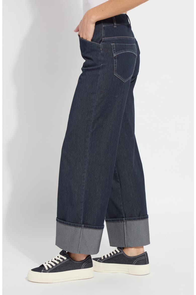 Samara Cuffed Pull-On Wide Leg Jeans, Alternate, color, INDIGO