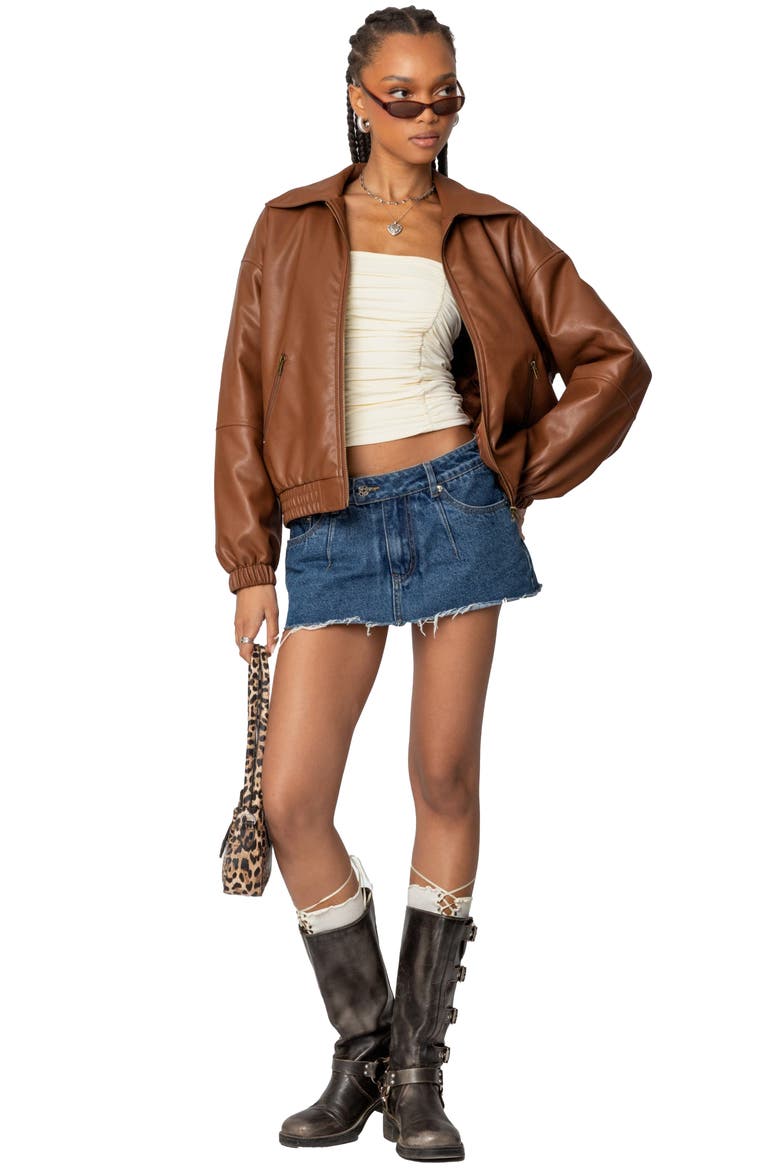 Halley Faux Leather Bomber, Alternate, color, BROWN