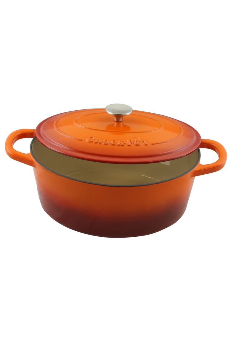7 Quart Enameled Cast Iron Oval Dutch Oven, Alternate, color, Orange