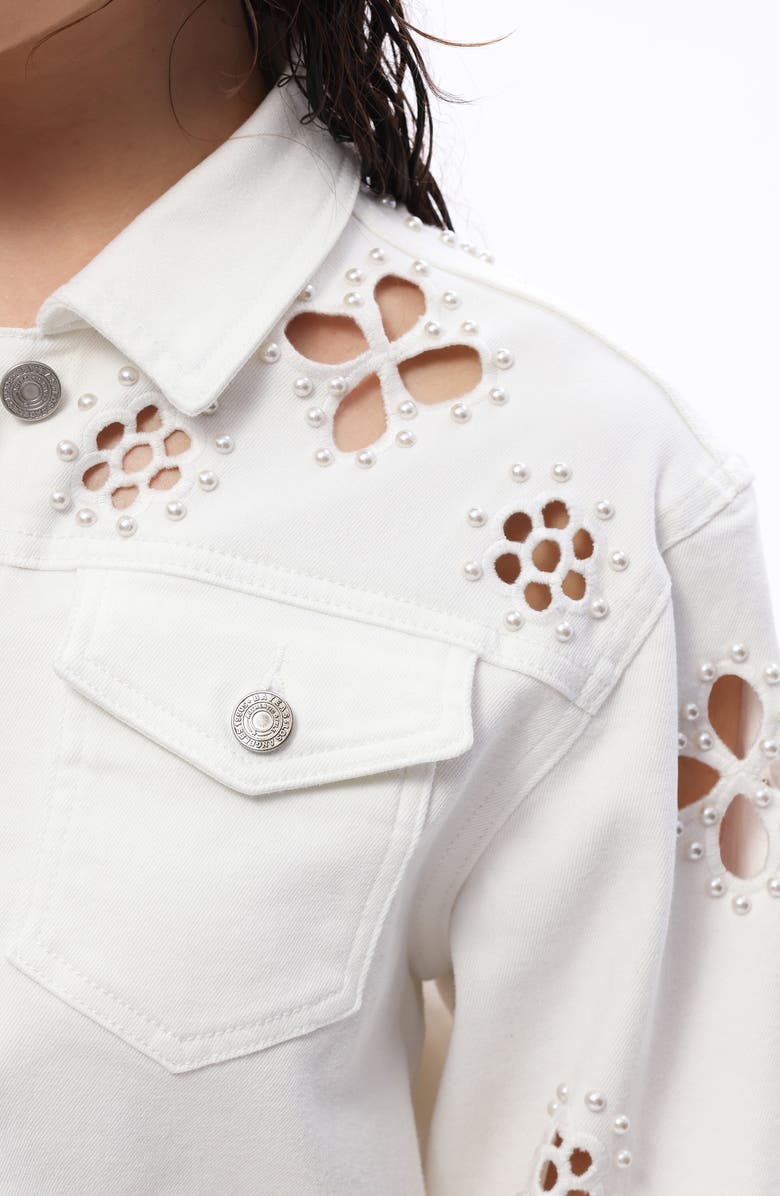 Bayeas Crop Denim Trucker Jacket, Alternate, color, White