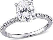 DELMAR 14K White Gold Oval Lab Created Moissanite & Diamond Ring - 0.11ct.