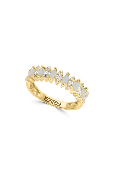 14K Yellow Gold Marquis Diamond & Opal Ring