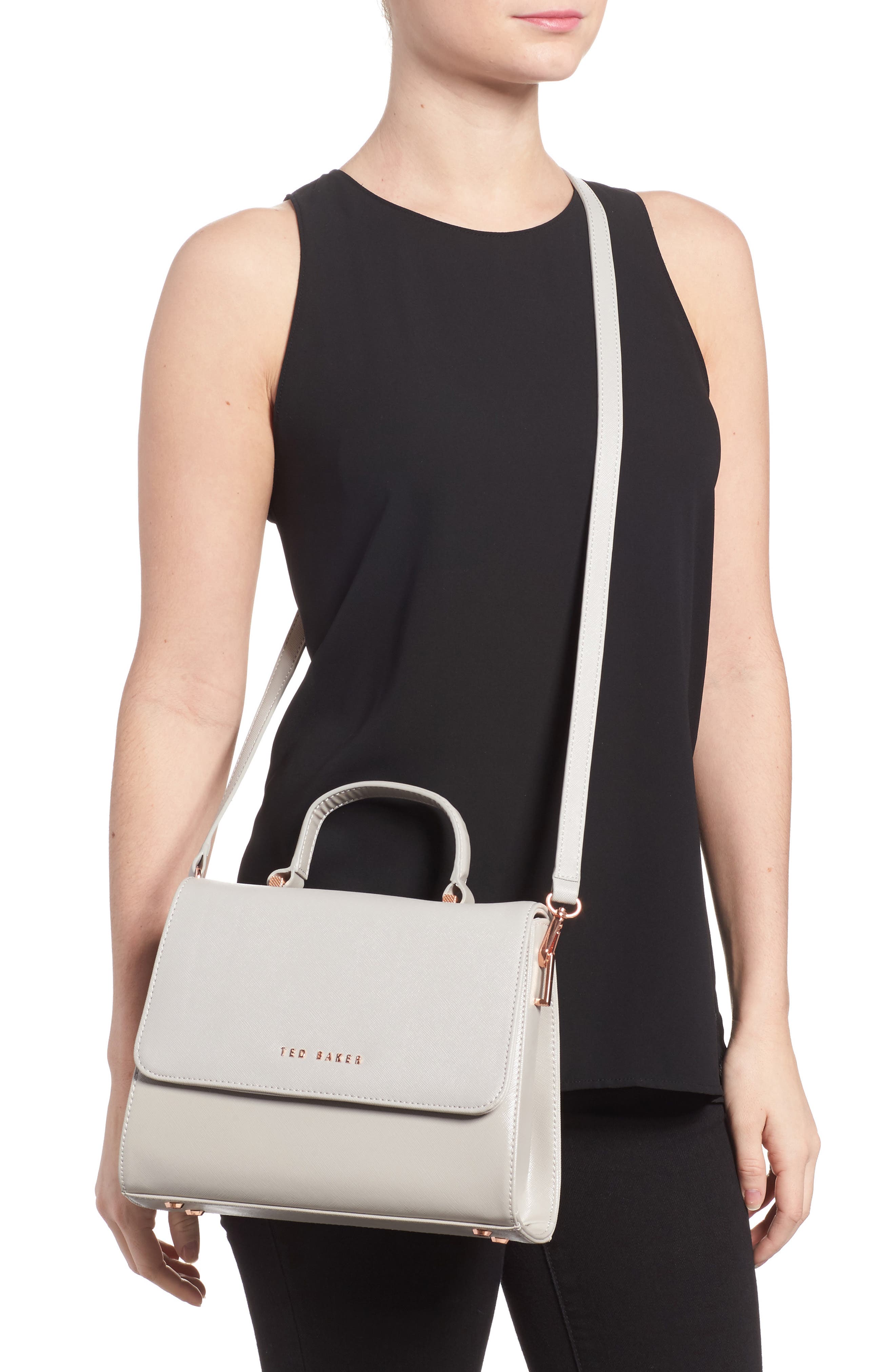 Small Hilaryy Faux Leather Satchel, Alternate, color, LIGHT GREY