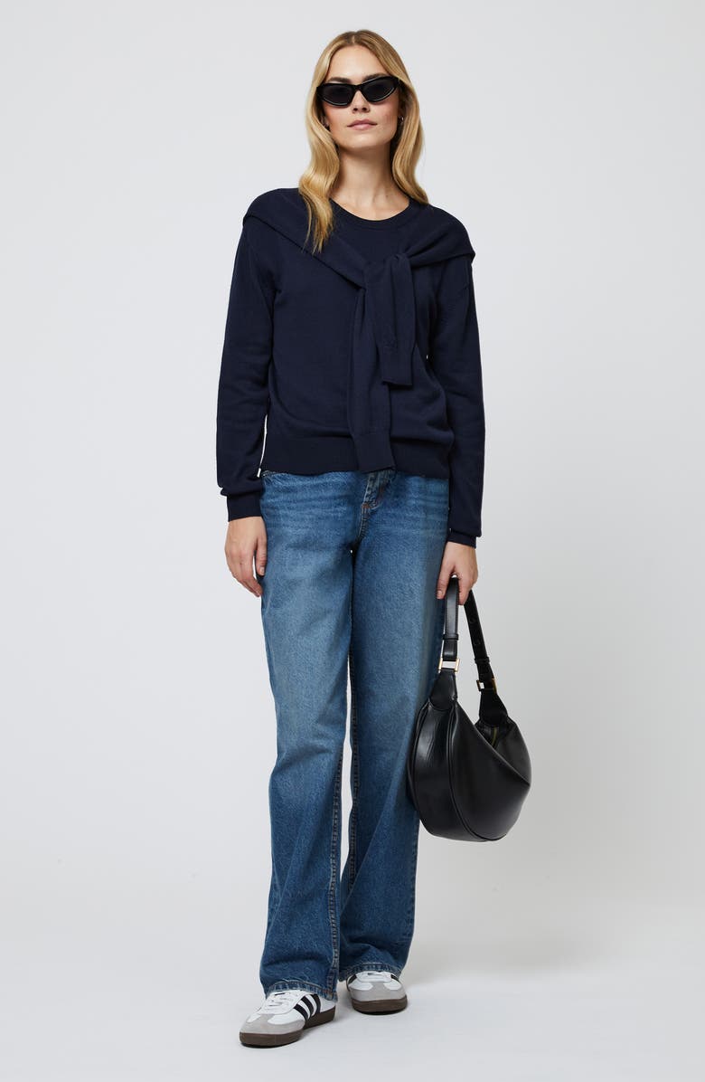 French Connection Scarf Accent Crewneck Sweater, Alternate, color, Marine