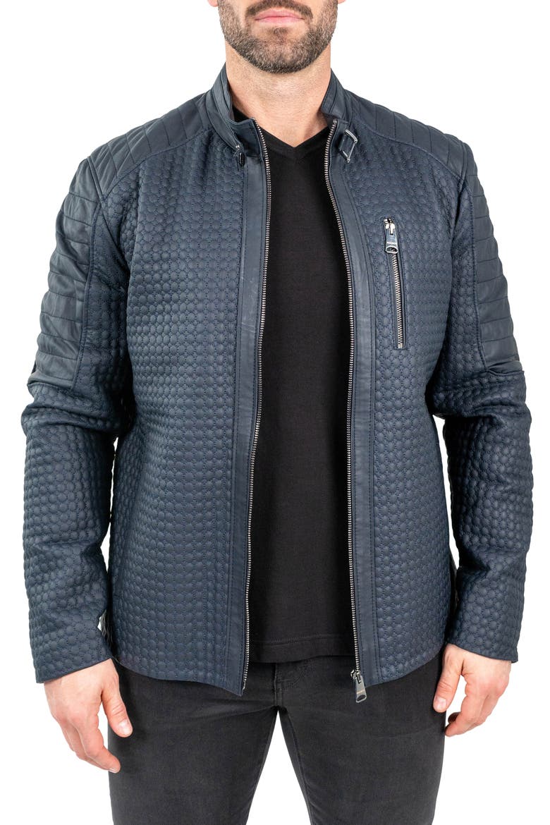 Textured Leather Jacket, Alternate, color, BLUE