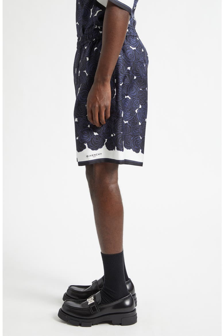 Floral Elastic Waist Silk Shorts, Alternate, color, DARK NAVY