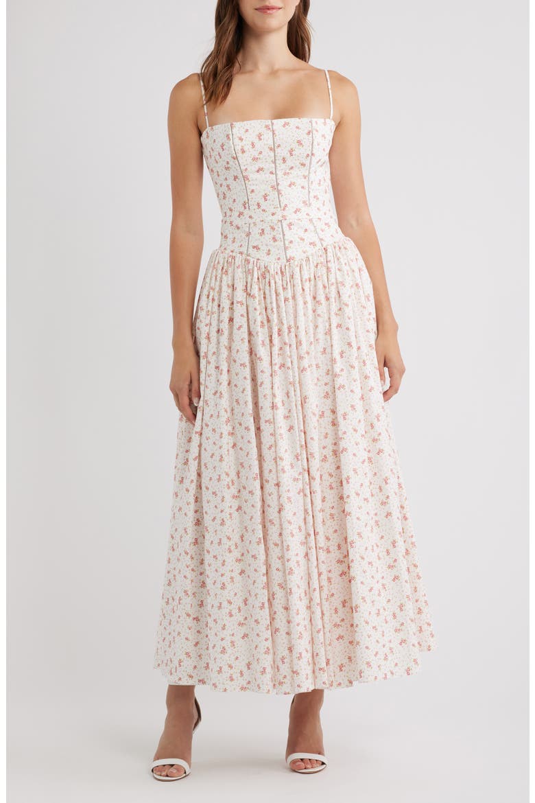 Ysabella Floral Stretch Cotton Maxi Sundress, Main, color, WHITE ROSE FLORAL