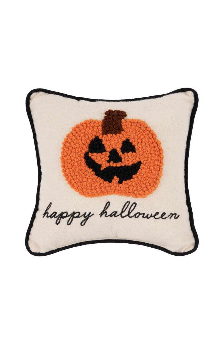 C&F Home Jack O' Lantern "Happy Halloween" 8" x 8" Petite Accent Pillow, Main, color, Beige