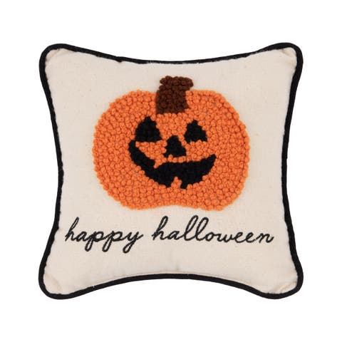 Jack O' Lantern "Happy Halloween" 8" x 8" Petite Accent Pillow