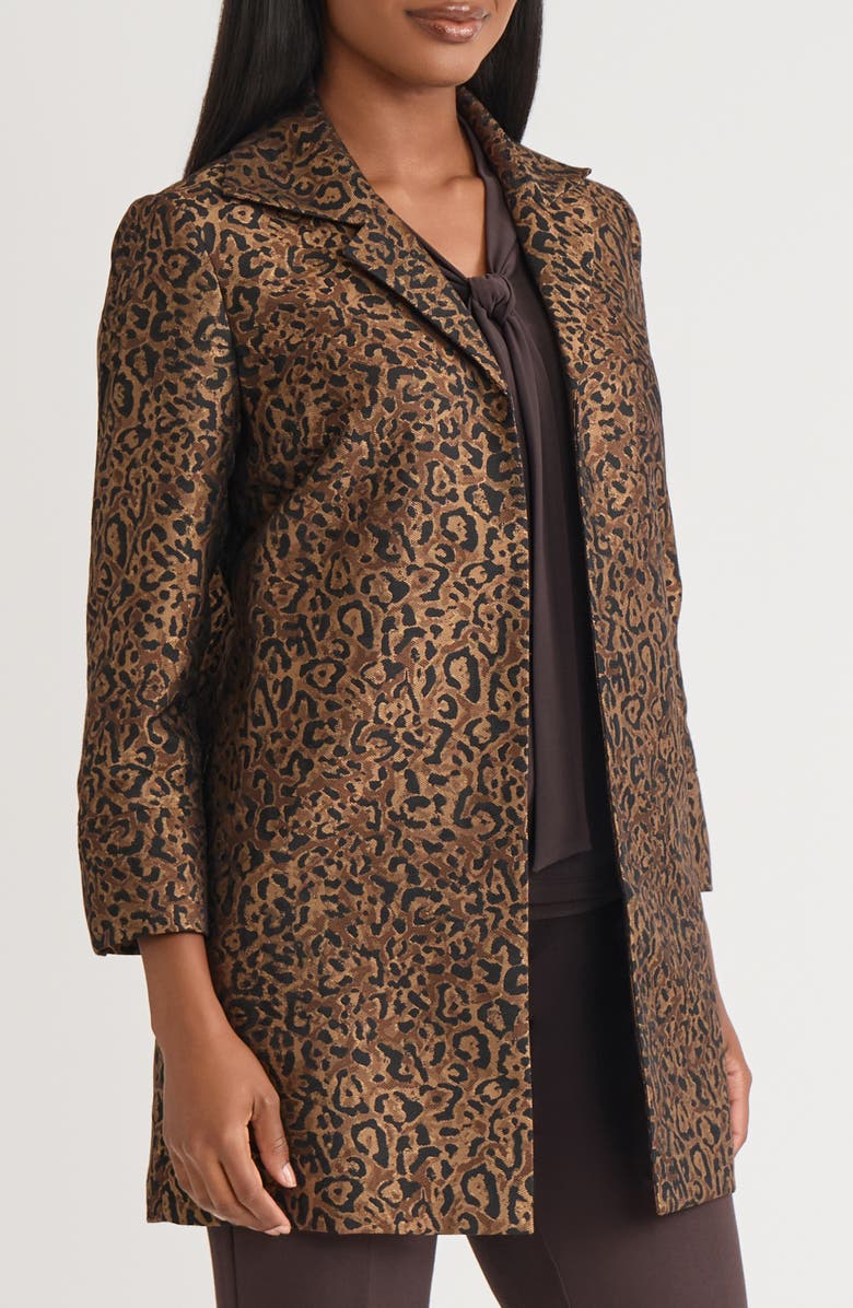 KASPER Leopard Jacquard Swing Jacket, Alternate, color, Dark Camel Multi