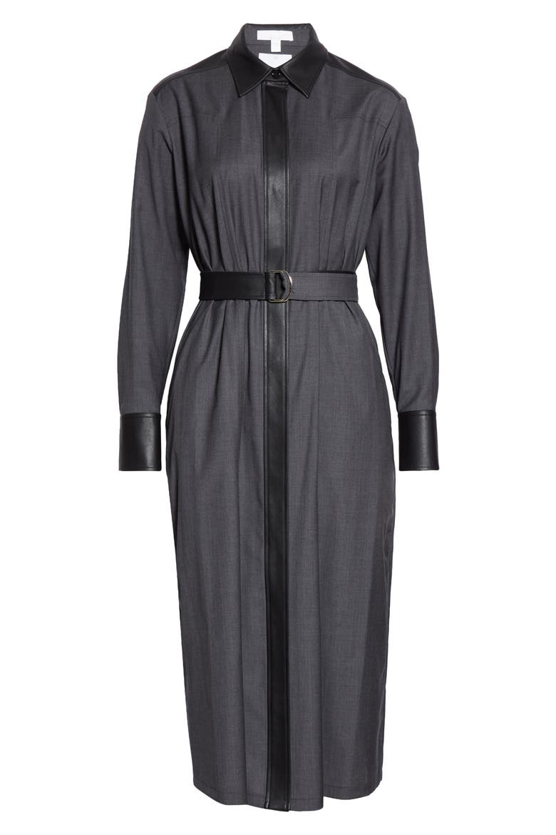 Deluta Mixed Media Belted Shirtdress, Alternate, color, MEDIUM GREY MELANGE