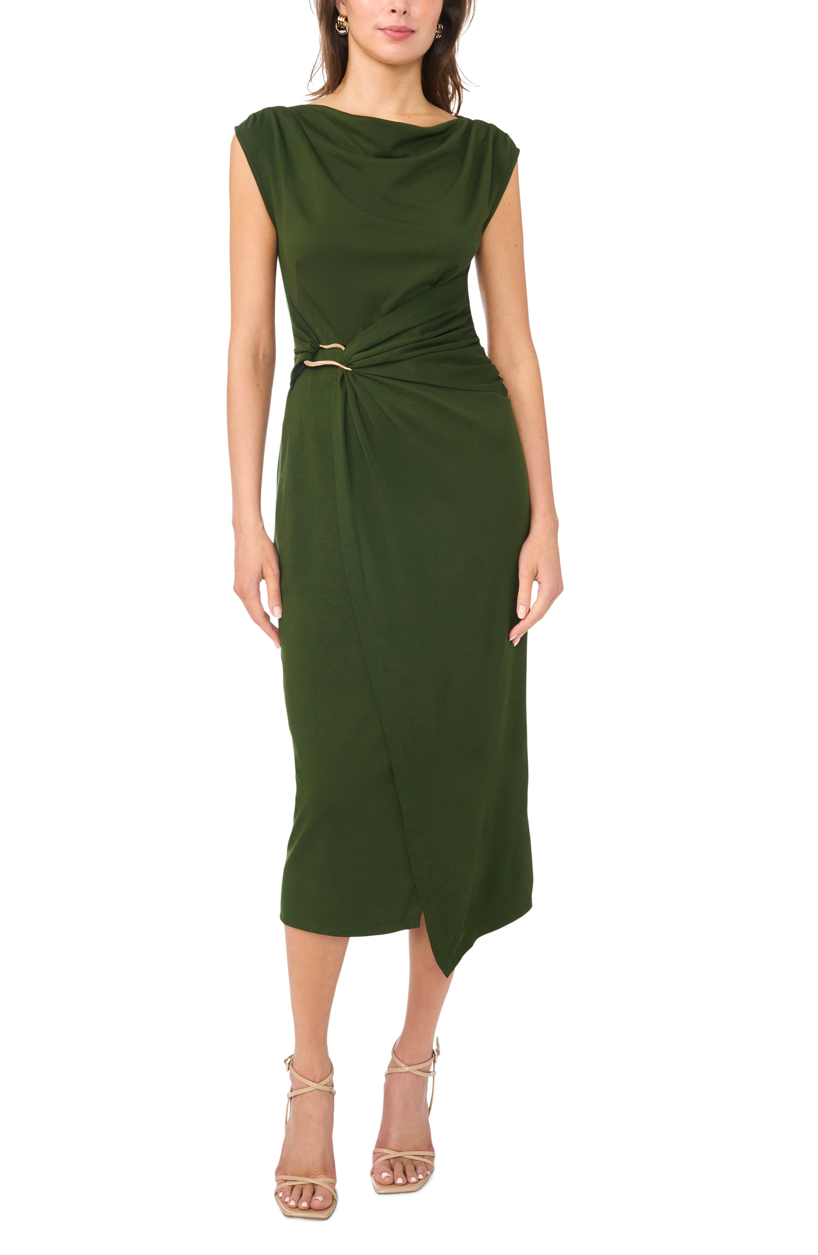 Asymmetric Shirred Waist Body-Con Dress