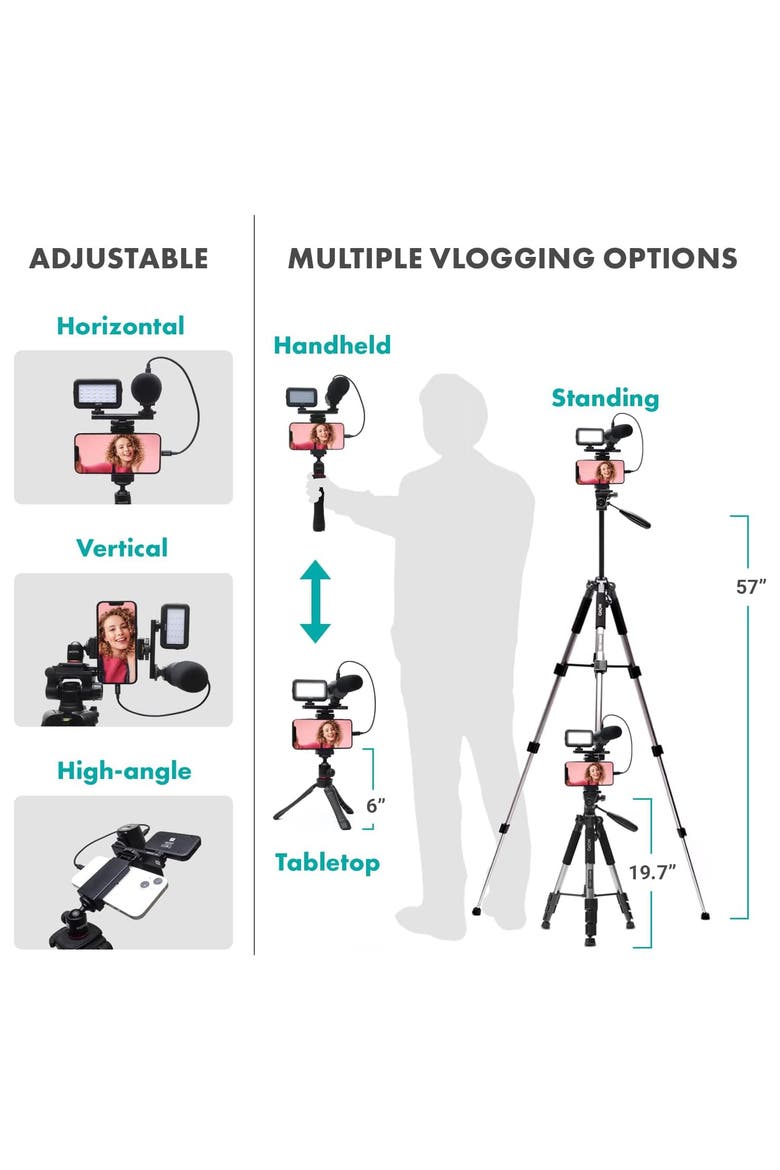 USB-C Vlogging Kit for iPhone 15 and up with Fullsize Tripod, Alternate, color, Black