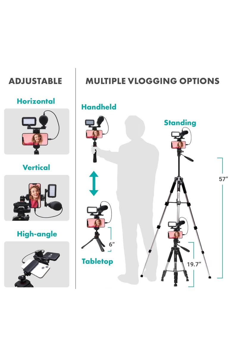 MOVO USB-C Vlogging Kit for iPhone 15 and up with Fullsize Tripod, Alternate, color, Black