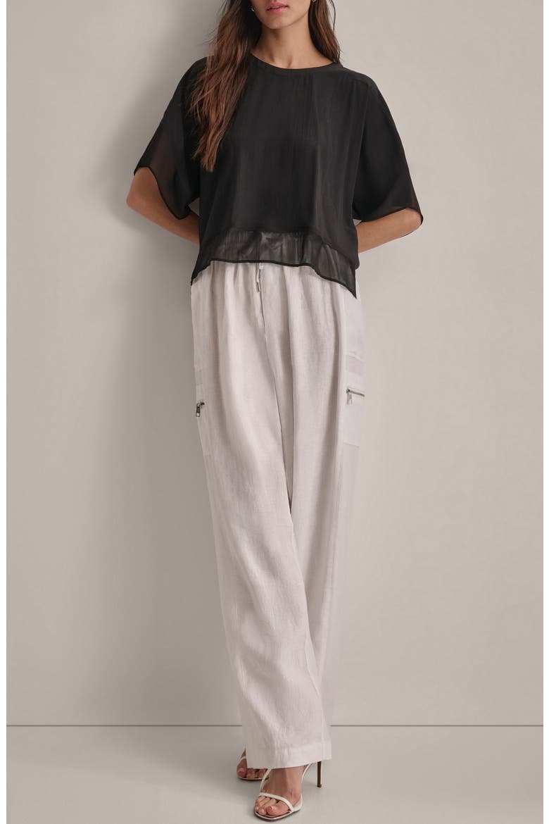 Mixed Media Dolman Sleeve Top, Alternate, color, BLACK