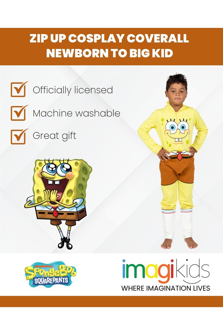 SpongeBob SquarePants Hooded One Piece Coverall, Alternate, color, SpongeBob Yellow