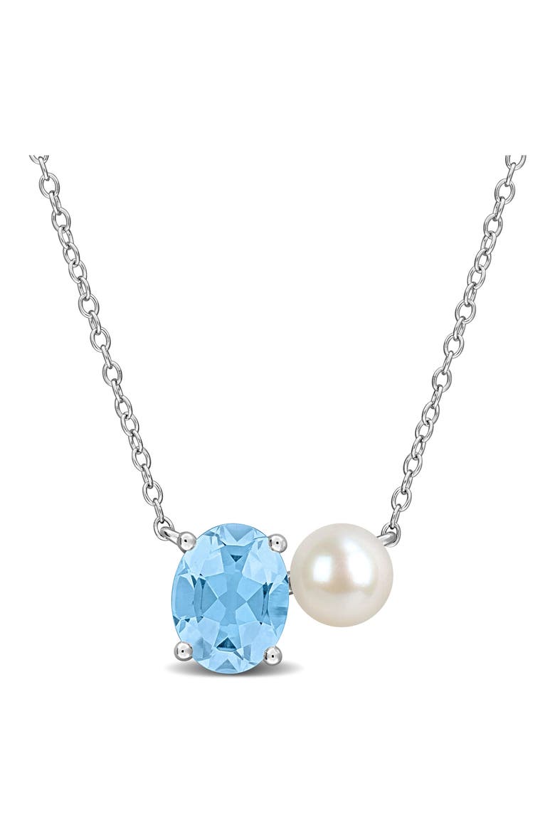 6-6.5mm Cultured Freshwater Pearl & Blue Topaz Pendant Necklace - 2.25ct., Main, color, BLUE