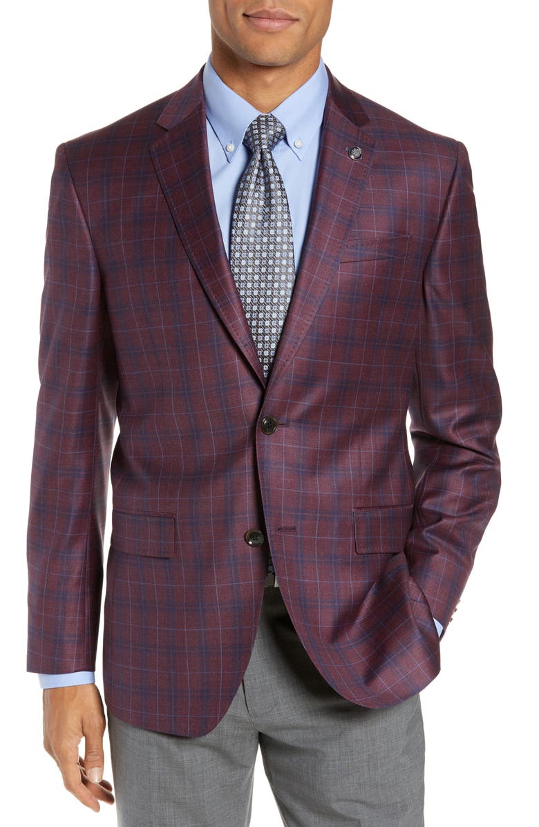 Ted Baker London Jay Trim Fit Plaid Wool Sport Coat, Main, color, 
