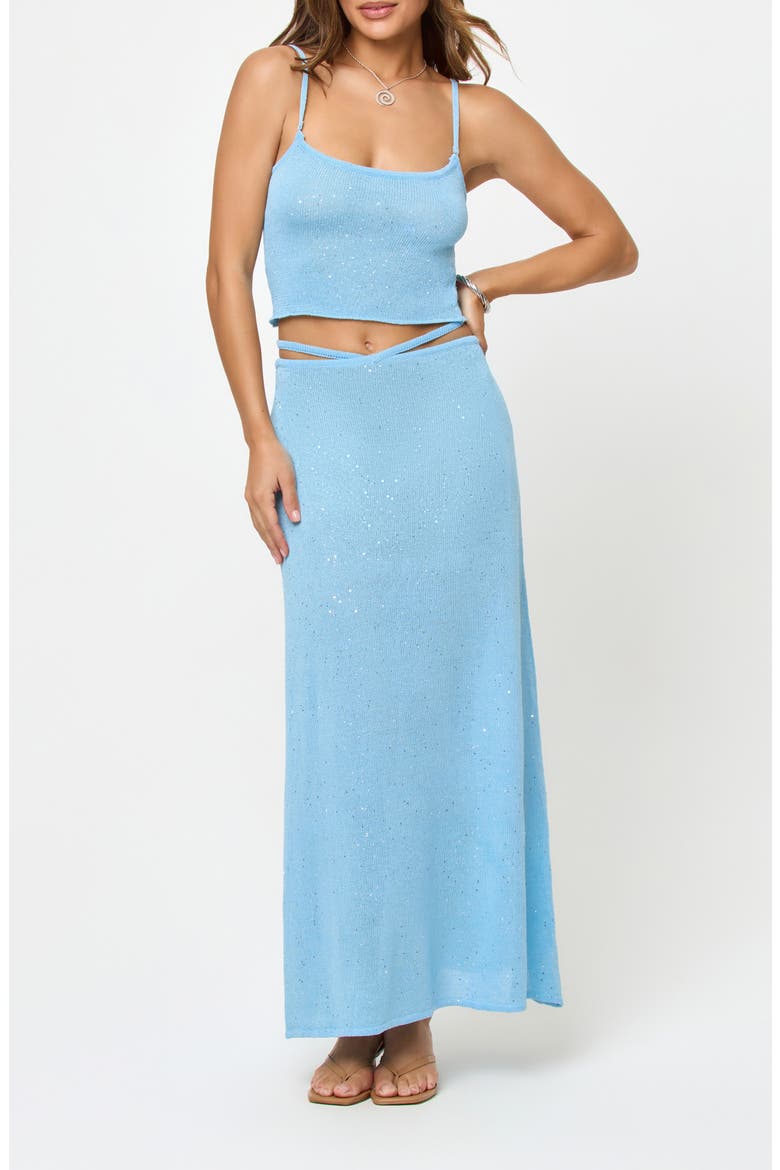 Last Light Sequin Cover-Up Maxi Sweater Skirt, Main, color, SKY BLUE