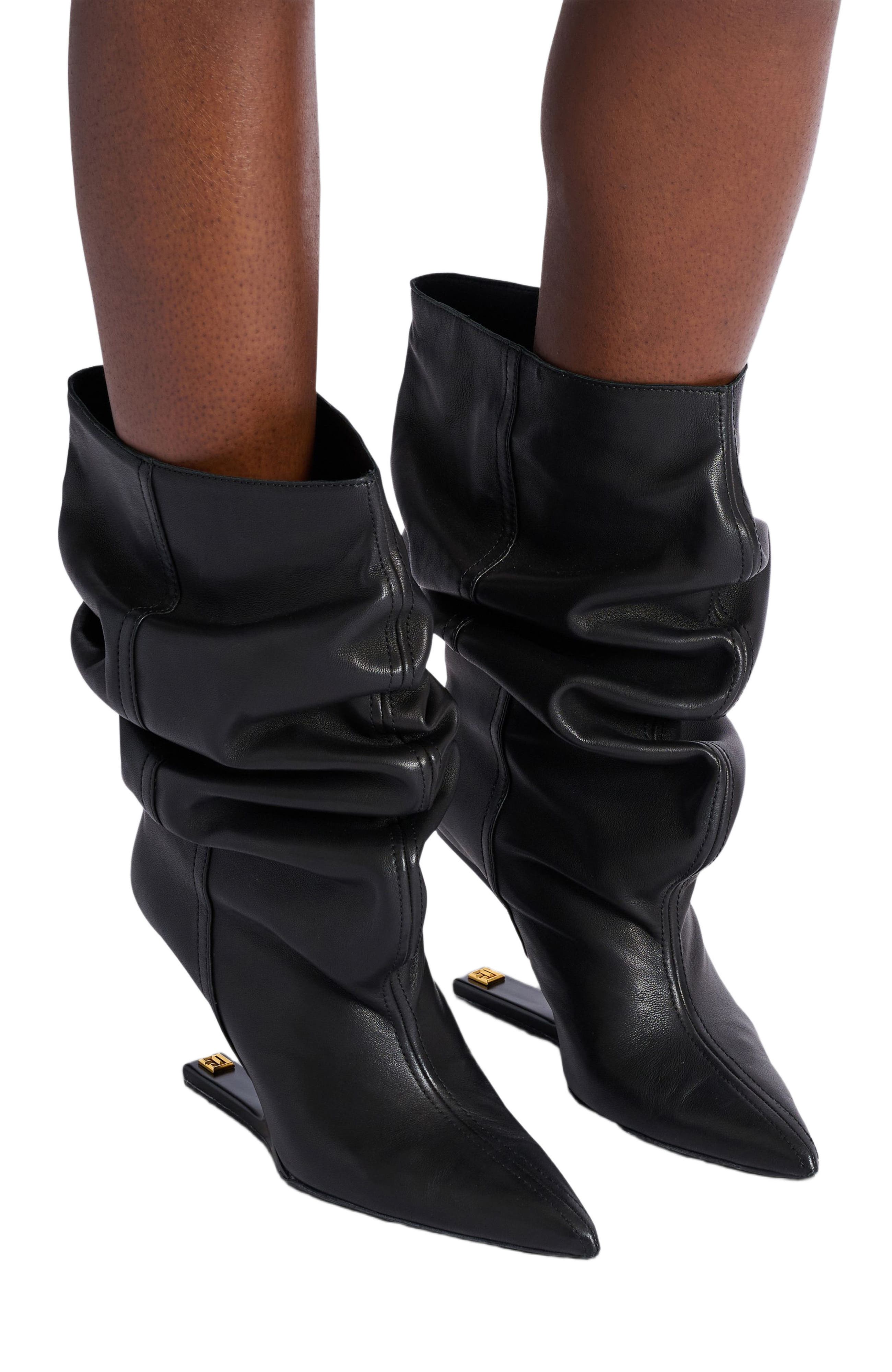 Balmain "No Wedge" smooth leather ankle boots, Alternate, color, Black