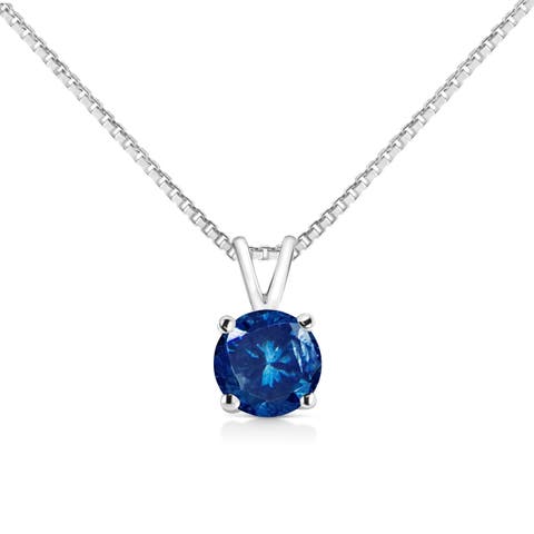 14K White Gold 1/2 Cttw Colored Lab Grown Diamond Solitaire Pendant Necklace