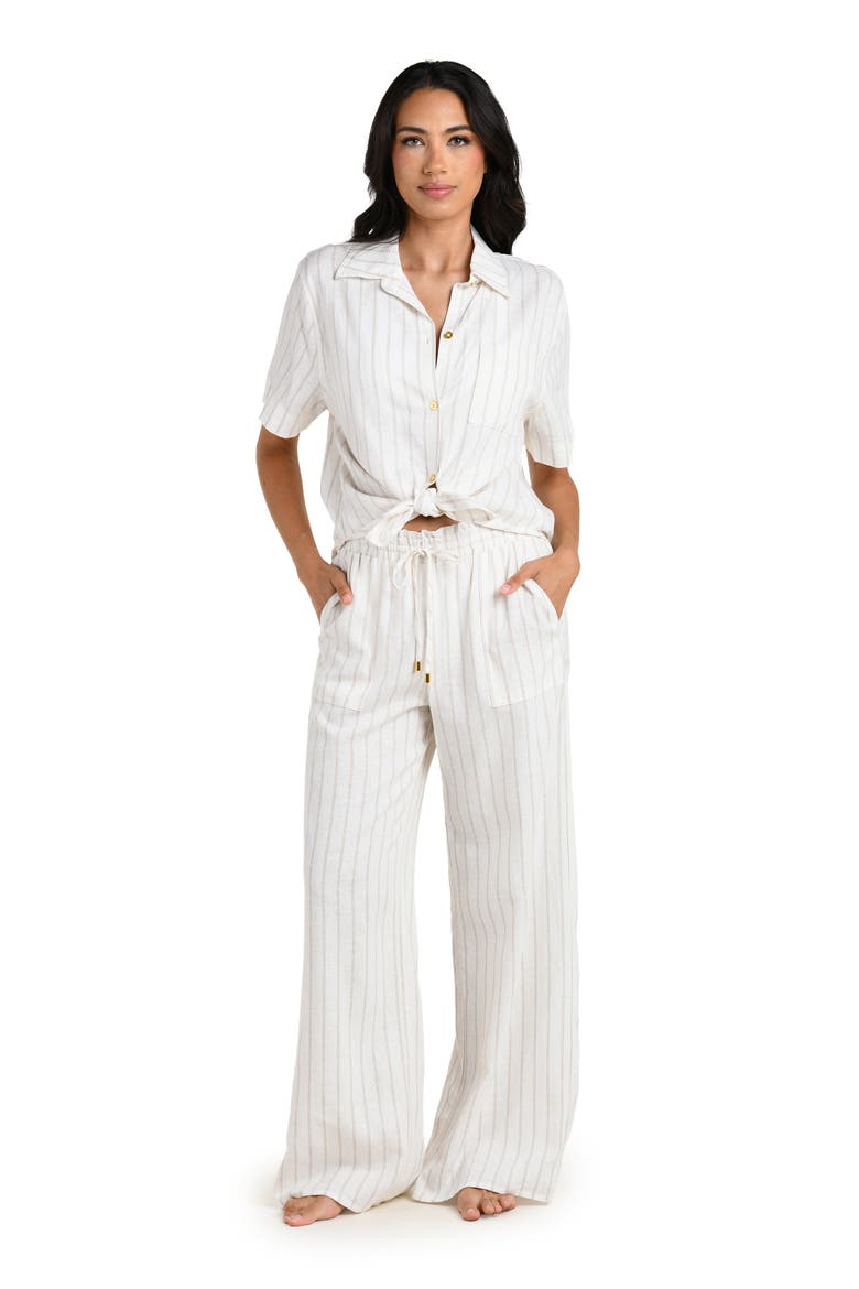 Delphine Coast Knotted Linen Blend Cover-Up Shirt, Alternate, color, CREAM
