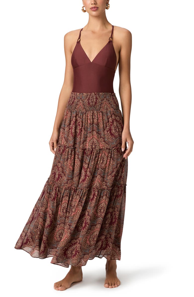 PAIGE Daisy Tie-Back One-Piece Swimsuit, Alternate, color, Burnt Sienna