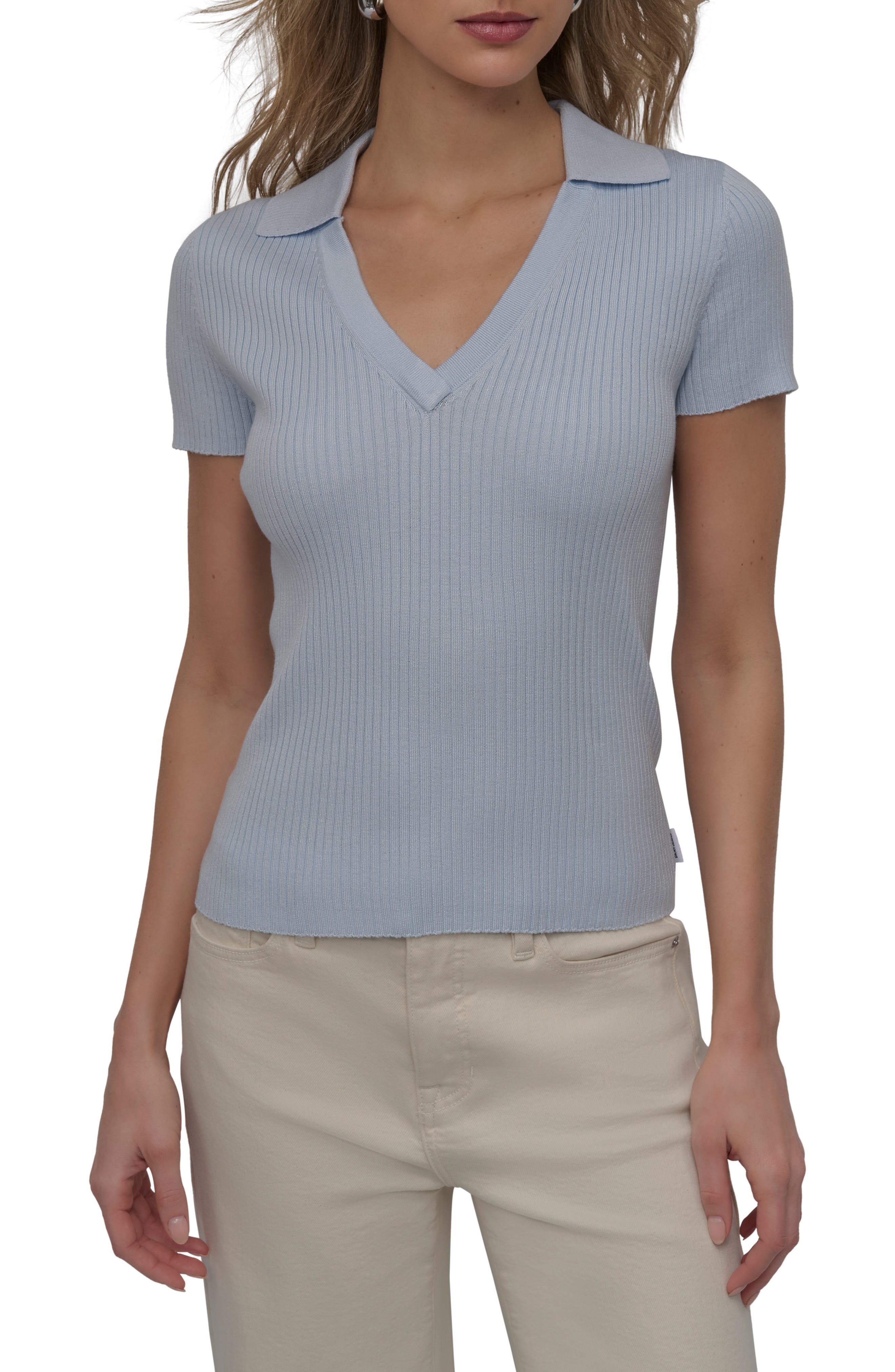DKNY Jeans Short Sleeve Rib Polo Sweater