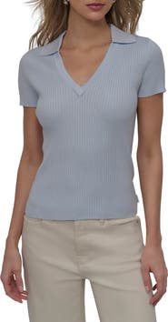 DKNY Jeans Short Sleeve Rib Polo Sweater