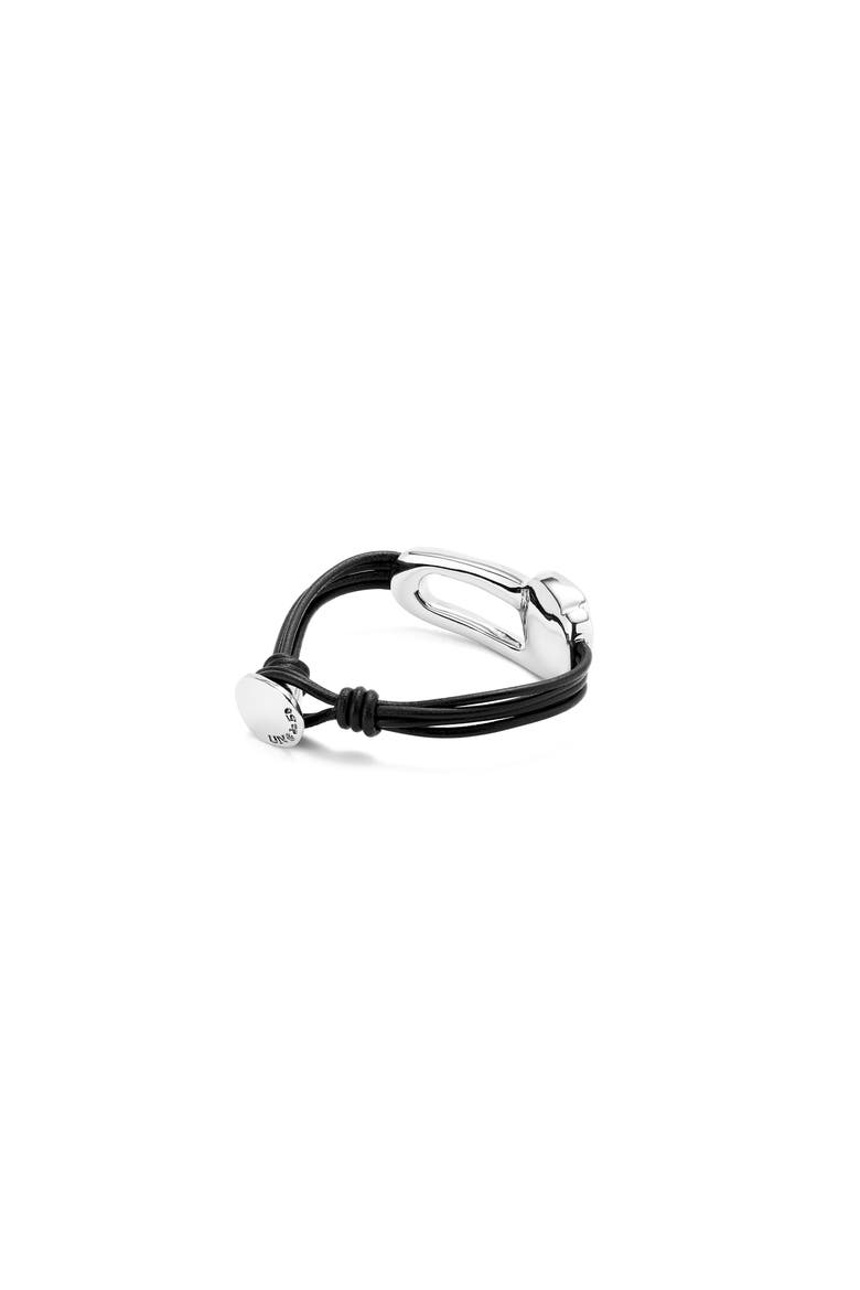 Leather Bracelet with Black Faceted Details, Alternate, color, Silver