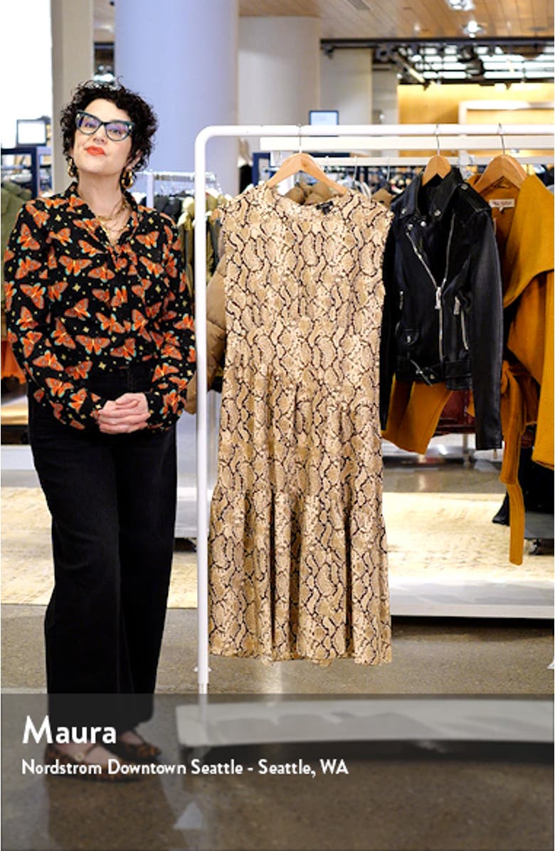 Snake Print Asymmetric Tiered Midi Dress, sales video thumbnail