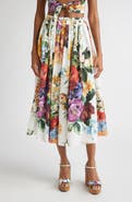 Dolce&Gabbana Floral Print Pleated Cotton Poplin A-Line Midi Skirt