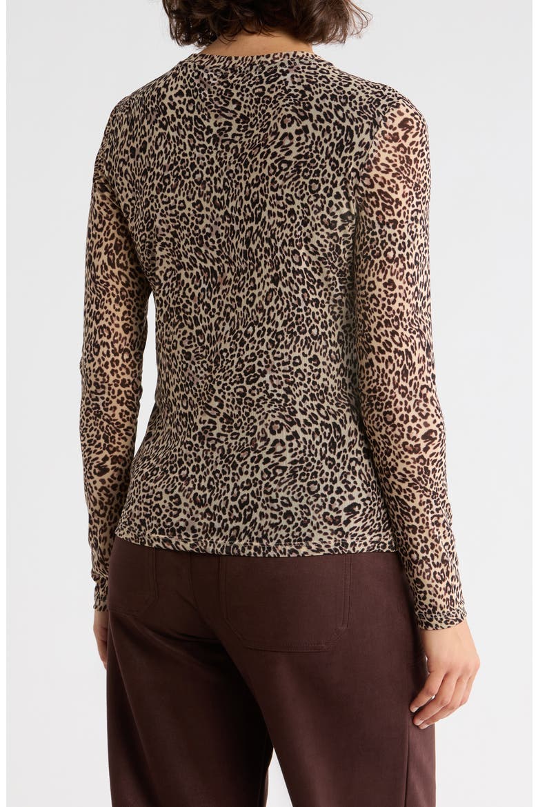 Print Long Sleeve Sheer Top, Alternate, color, COCOA LEOPARD