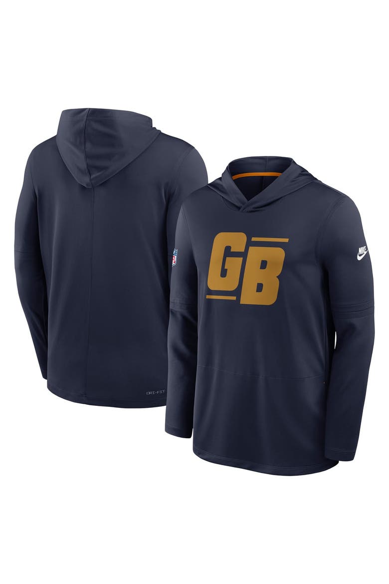 Men's Nike Navy Green Bay Packers Big & Tall Sideline Place Kicker Alternate Lightweight Hooded Long Sleeve Dri-FIT Top, Main, color, Navy