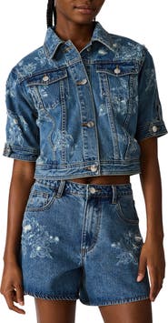 Steve Madden Distressed Short Sleeve Denim Jacket