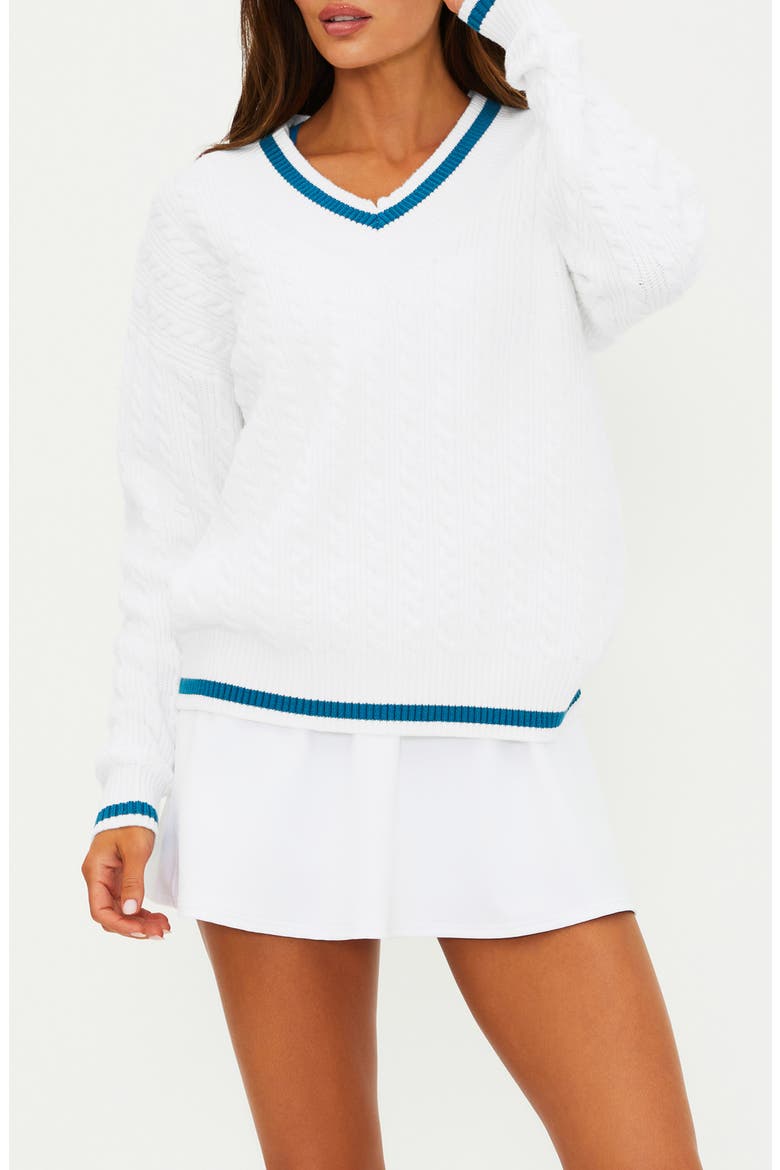 Montana Contrast Detail Cable Sweater, Main, color, BIRDIE BLUE